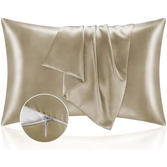 Satin Pillowcase with Zipper, Taupe King Size Pillow Cases Set of 2, Super Soft and Cooling Similar to Silk Pillow Cases, Gift for Women Men(20x40 Inches)