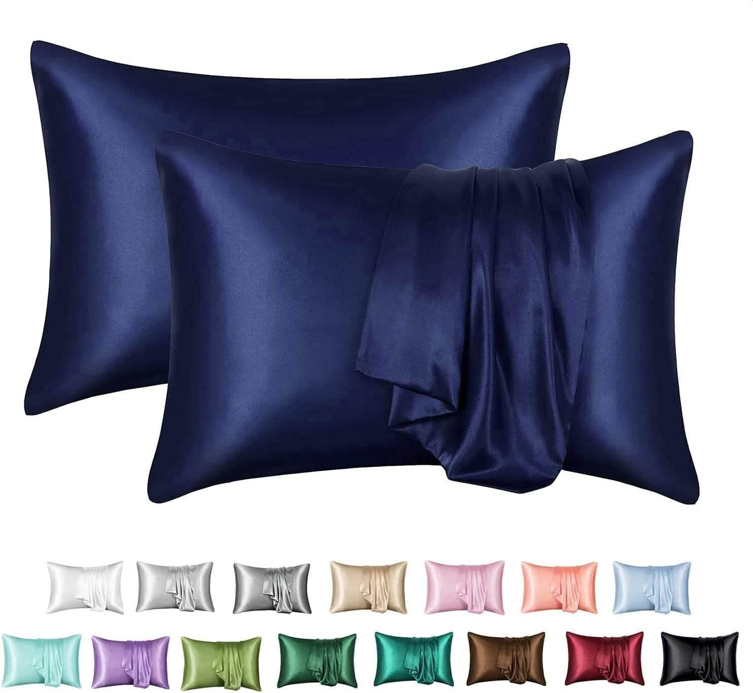 Satin Pillowcase for Hair and Skin, Silk Satin Pillowcase 2 Pack, Queen Size
