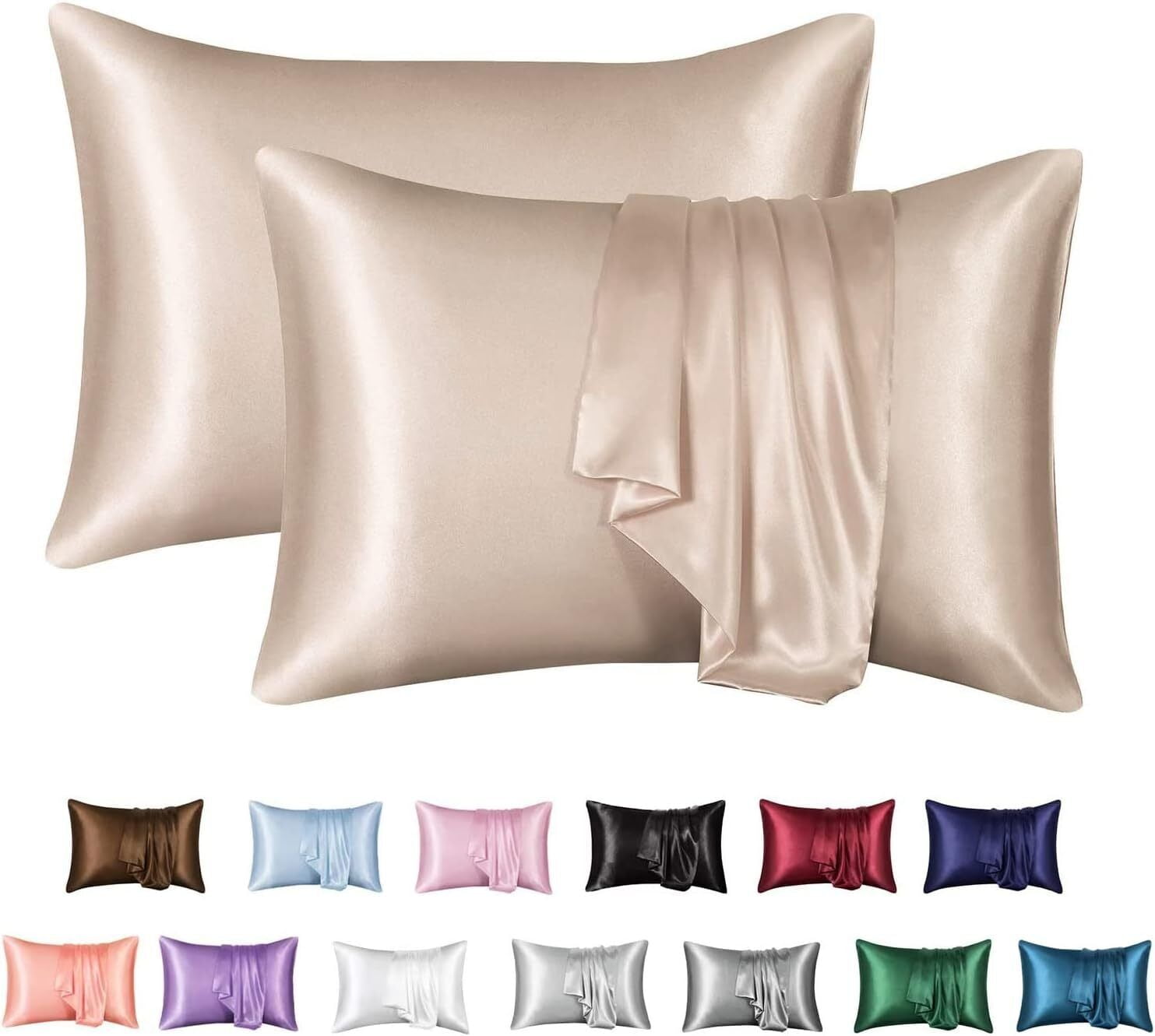 Satin Pillowcase for Hair and Skin, Silk Satin Pillowcase 2 Pack, Queen Size
