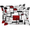 thumbnail image 1 of Satin Pillowcases King Size, Modern Black Gray Abstract Striped Art Silk Pillow Cases for Hair and Skin with Zipper 2 Pack, Red Geometric Smooth Throw Pillow Covers for Sleeping, 20"x36", 1 of 6