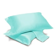 Satin Pillowcases Pair with Envelope Closure (Standard, Aqua)