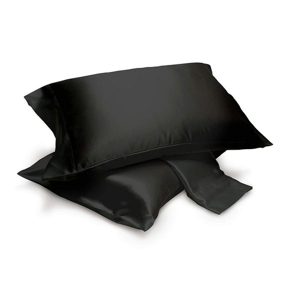 Satin Pillowcases Pair with Envelope Closure (Standard, Black)