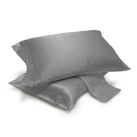 Satin Pillowcases Pair with Envelope Closure (Standard, Charcoal)