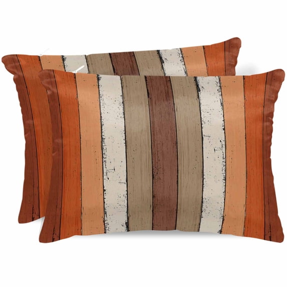 Satin Pillowcases Queen Size, Farmhouse Vintage Wooden Silk Pillow Cases for Hair and Skin with Zipper 2 Pack, Burnt Orange Brown Smooth Throw Pillow Covers for Sleeping, 20"x30"