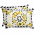 thumbnail image 1 of Satin Pillowcases Queen Size, Yellow Botanical Checkered Farmhouse Buffalo Silk Pillow Cases for Hair and Skin with Zipper 2 Pack, Summer Lemon Smooth Throw Pillow Covers for Sleeping, 20"x30", 1 of 6