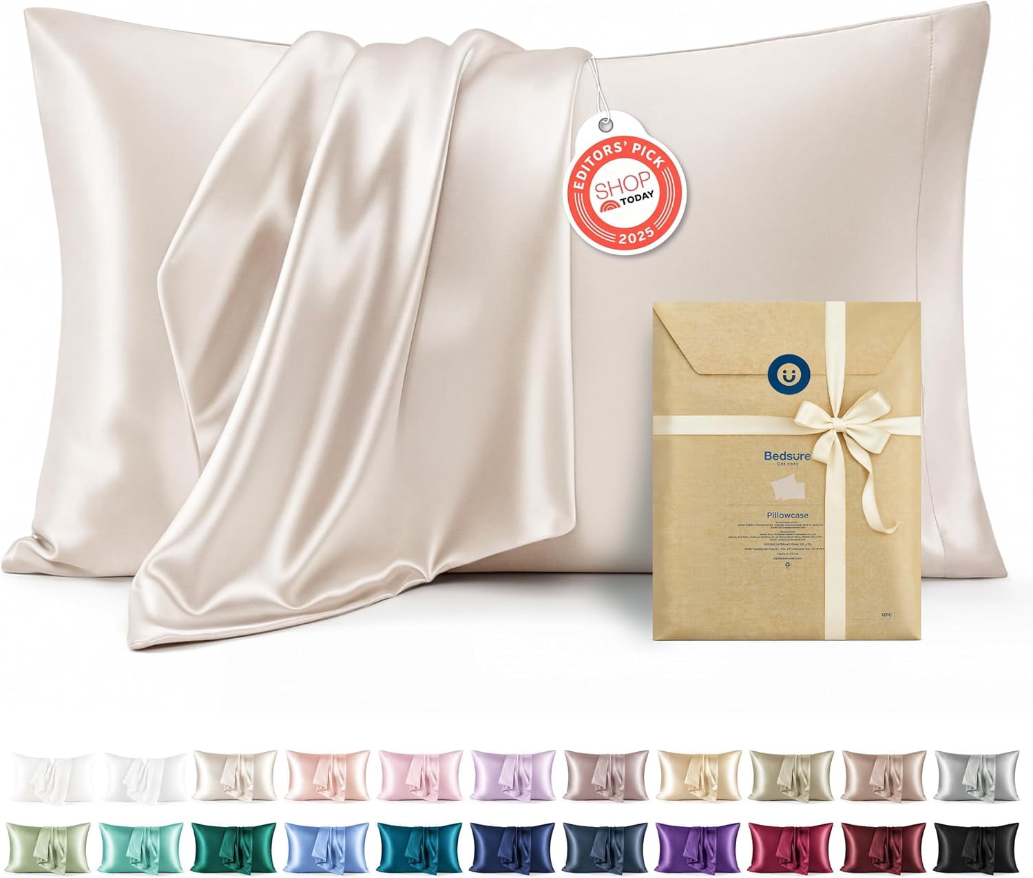 Satin Pillowcases, Similar to Silk Pillow Cases Queen Size Set of 2, Cooling Pillow Case for Sleeping Women with Envelope Closure, Gifts for Women Men, Beige, 20x30 Inches, 2pcs