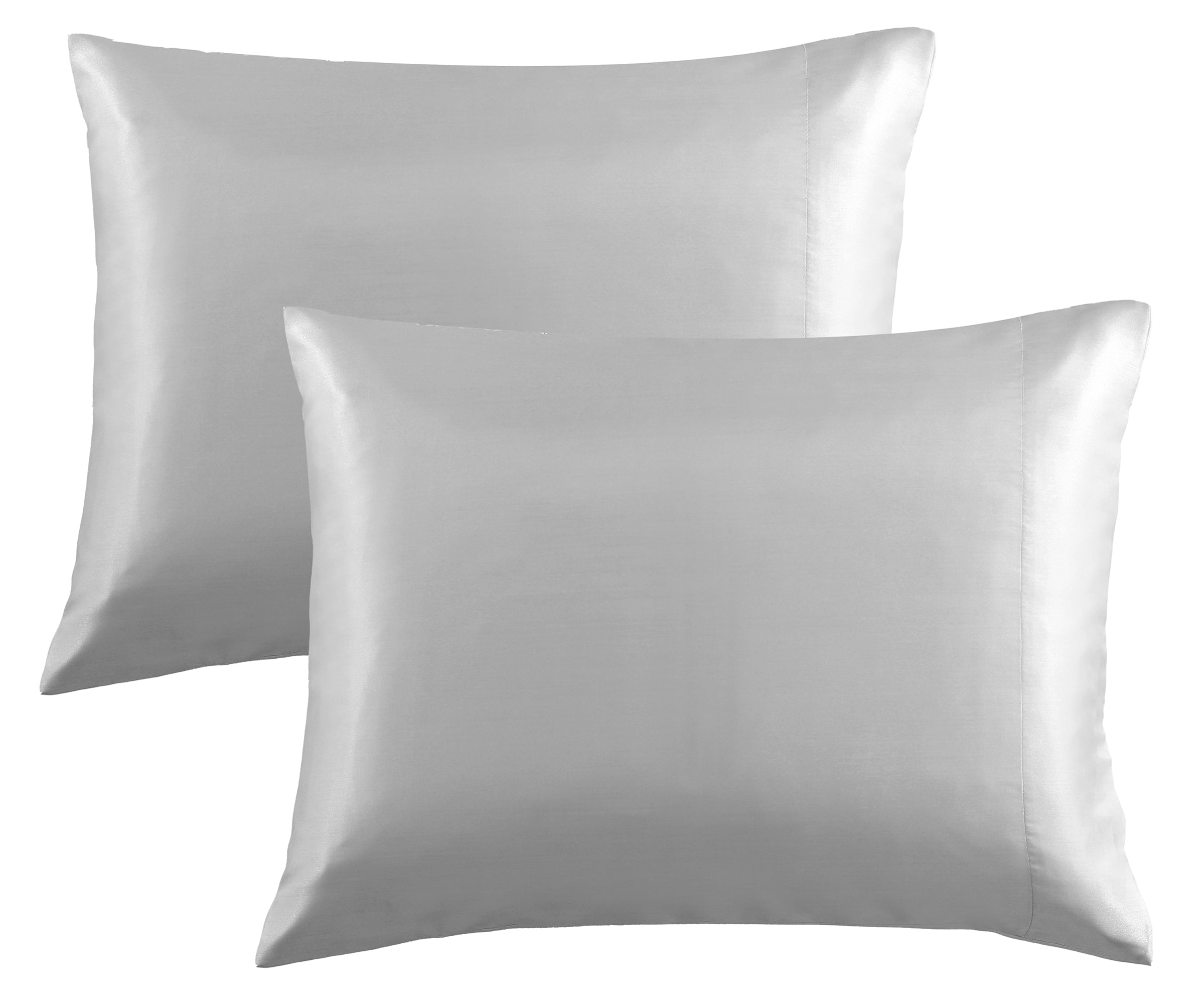 Satin Pillowcases Standard Set of 2 Silver Grey Silk Pillow Cases for