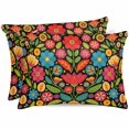 thumbnail image 1 of Satin Pillowcases Standard Size, Red Blue Yellow Colorful Mexico Tribal Silk Pillow Cases for Hair and Skin with Zipper 2 Pack, Boho Flower Smooth Throw Pillow Covers for Sleeping, 20"x26", 1 of 6