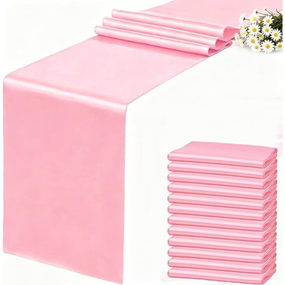 Satin Pink Table Runners 10 Pack, 12 x 108 Inches Long, 100% Polyester, for Wedding Party Gender Reveal Birthday Table Restaurant Decor
