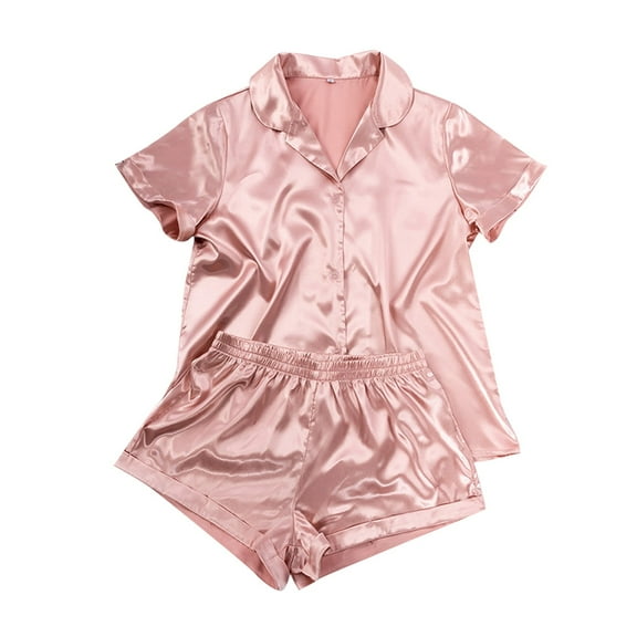 Satin Pjs for Women Set 2 Pcs Button Down Womens Pajama Sets Shorts Lounge Sets Pajama Pants Women Set