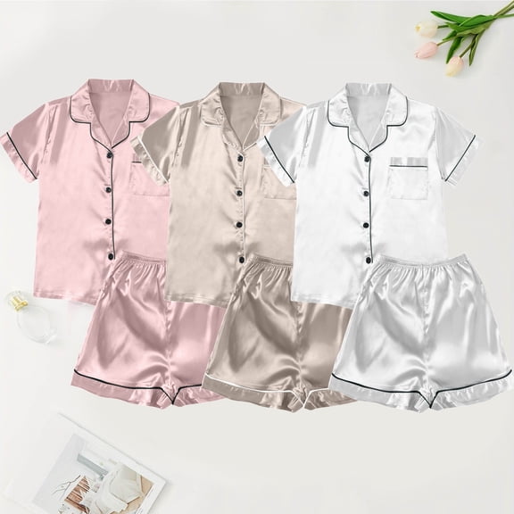 Satin Pjs for Women Set 2 Piece Button Down Short Pajama Set for Women Lounge Sets for Women Pajamas for Women Set Pants