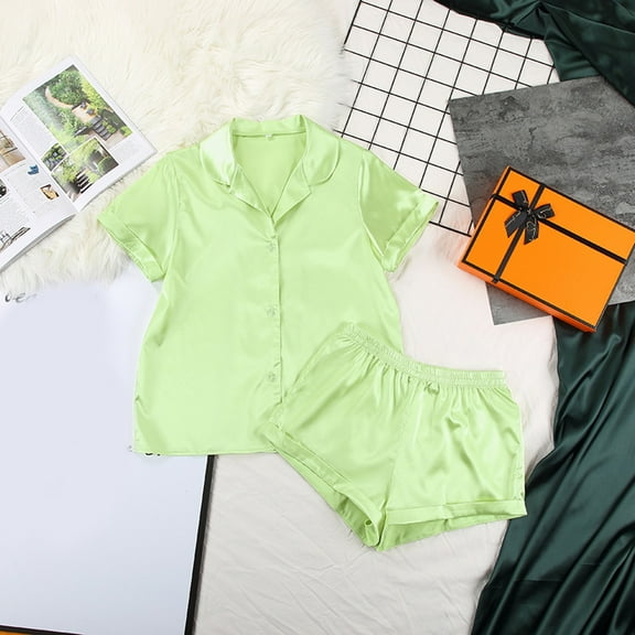 Satin Pjs for Women Set 2 Piece Button Down Womens Pajamas Shorts Set Loungewear Sets Woman Womens Matching Sets