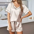 thumbnail image 1 of Satin Pjs for Women Set Two Piece Button Down Shorts Pajama Set for Women Loungewear Sets Woman Womens Night Shirts for Sleeping, 1 of 5