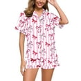 thumbnail image 1 of Satin Pjs for Women Set Valentines Day Pajamas Short Sleeve Bow Print Button down Sleepwear Matching Pajama Set for Women, 1 of 4