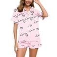 thumbnail image 1 of Satin Pjs for Women Set Valentines Pjs Short Sleeve Letter Print Button-Down Sleepwear Loungewear Women's Pajamas, 1 of 4