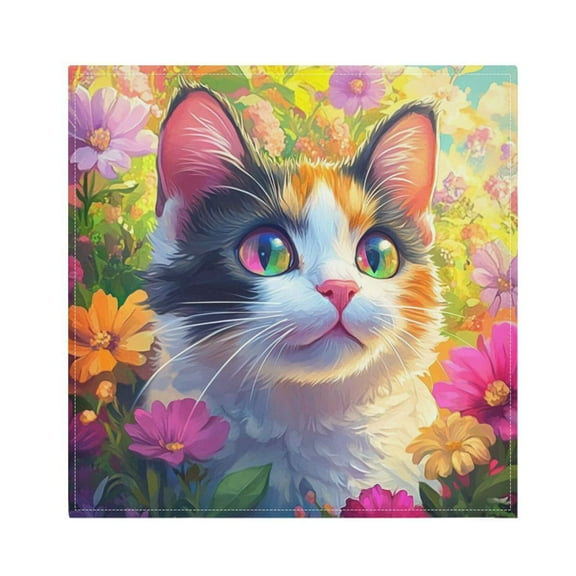 Satin Polyester Napkins - 20x20 InchSingle-Sided Printed Napkins, 1-Piece/4-Piece/6-Piece Set, DIY Personalized Table Setting，A Cute Calico Cat