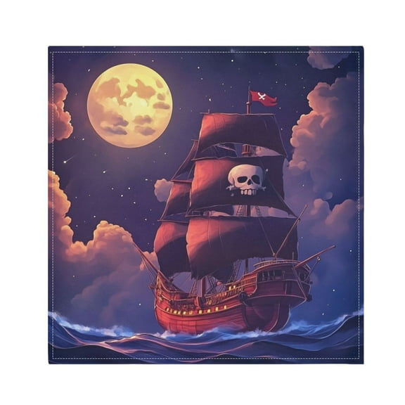 Satin Polyester Napkins - 20x20 InchSingle-Sided Printed Napkins, 1-Piece/4-Piece/6-Piece Set, DIY Personalized Table Setting，A Red Pirate Ship