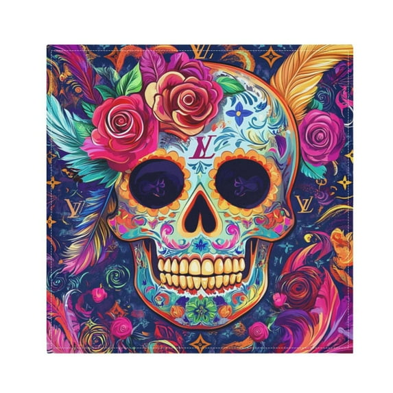 Satin Polyester Napkins - 20x20 InchSingle-Sided Printed Napkins, 1-Piece/4-Piece/6-Piece Set, DIY Personalized Table Setting,A Sugar Skull
