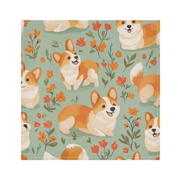 Satin Polyester Napkins - 20x20 InchSingle-Sided Printed Napkins, 1-Piece/4-Piece/6-Piece Set, DIY Personalized Table Setting，Corgi Dogs