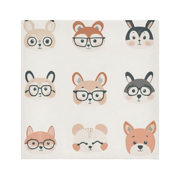 Satin Polyester Napkins - 20x20 InchSingle-Sided Printed Napkins, 1-Piece/4-Piece/6-Piece Set, DIY Personalized Table Setting，Cute Cartoon Animal Faces
