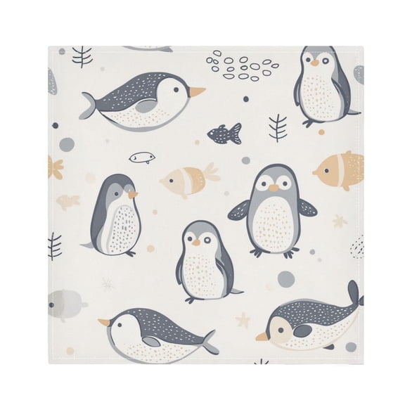 Satin Polyester Napkins - 20x20 InchSingle-Sided Printed Napkins, 1-Piece/4-Piece/6-Piece Set, DIY Personalized Table Setting,Penguins