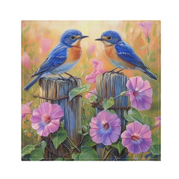 Satin Polyester Napkins - 20x20 InchSingle-Sided Printed Napkins, 1-Piece/4-Piece/6-Piece Set, DIY Personalized Table Setting,Two Blue Birds