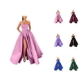 thumbnail image 1 of Satin Prom Dresses for Women Sleeveless Strapless Slit Zip Back A Line Maxi Dress Evening Ball Gown Wedding Guest Dress, 1 of 9