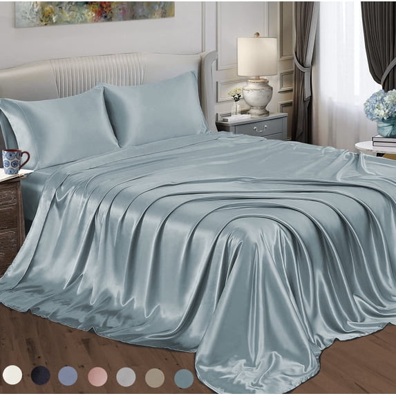 Satin Radiance 230 Thread Count Blue Solid Print Polyester Sheet Sets Twin-XL (Count 3)