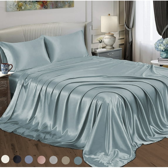 Satin Radiance 230 Thread Count Blue Solid Print Sheet Set, Twin, 3 Pieces