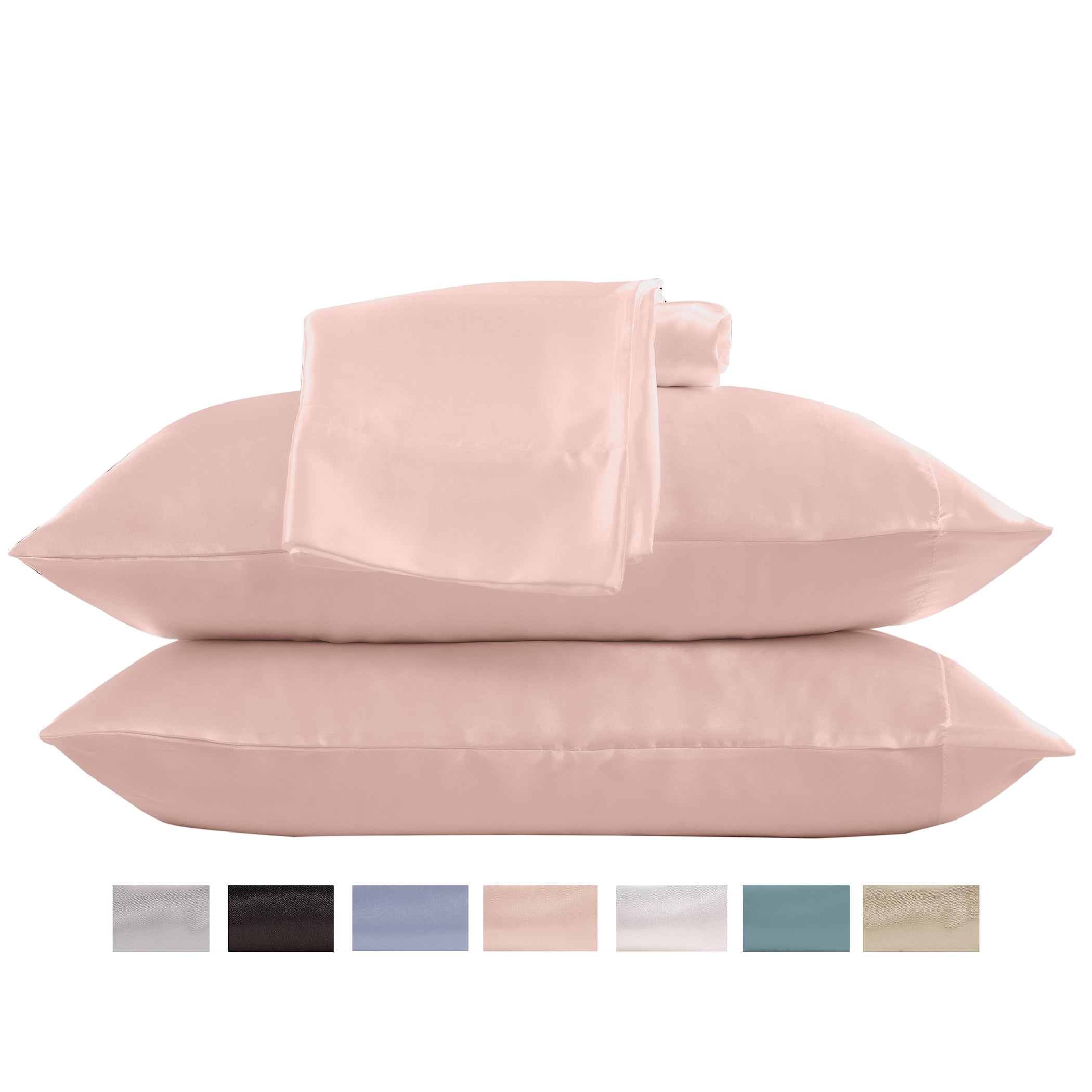 Satin Radiance 230 Thread Count Pink Polyester Pillowcases, Standard, (2 Count)