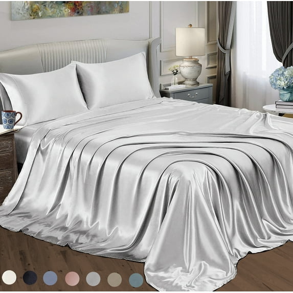 Satin Radiance 230 Thread Count Silver Polyester Pillowcases, Standard, (2 Count)