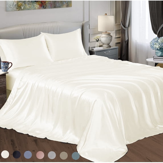 Satin Radiance 230 Thread Count White Polyester Sheet Sets, Twin-XL, (3 Pieces )