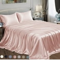 thumbnail image 1 of Satin Radiance Soft Silky Satin Sheets Solid Color Deep Pocket Queen Size Satin Bed Sheet Set Cooling Soft Slippery Satin Bedding + Satin Pillowcases Durable Breathable Blush Pink 4-piece, 1 of 7
