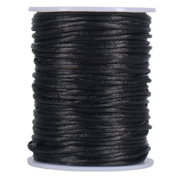 Satin Rattail Polyester Cord,295 Feet 2mm Black Beading String for Macrame Bracelets, Je ywm58