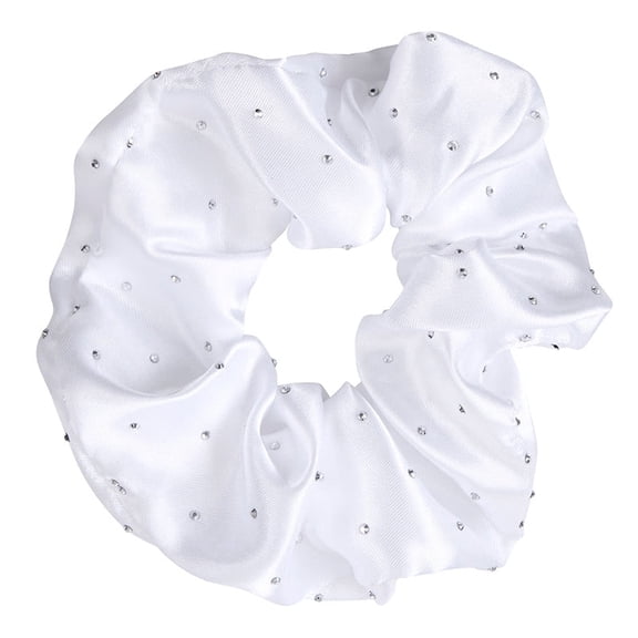 Satin Rhinestone Scrunchie in Acrylic Diamond-Shaped Case, 1 Piece, White