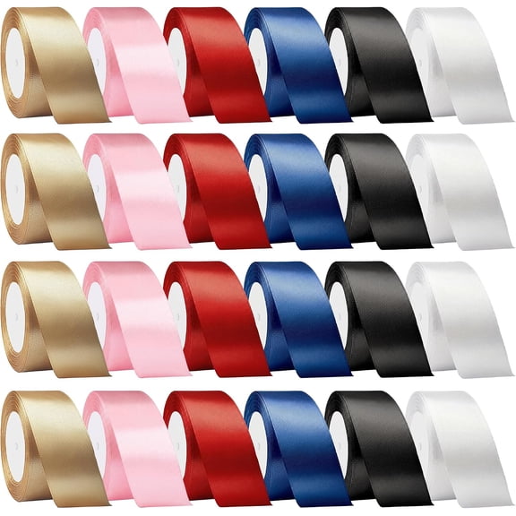 Satin Ribbon 1-1/2 Inch x 24 Rolls (6 Colors, 4 Rolls Each) Assorted Wide Satin Fabric Ribbon for Gift Packaging, Christmas, Wedding, Flower Bouquet, Holiday Party, Invitation