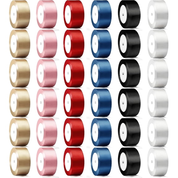 Satin Ribbon 1-1/2 Inch x 36 Rolls (6 Colors, 6 Rolls Each) Assorted Wide Satin Fabric Ribbon for Gift Packaging, Christmas, Wedding, Flower Bouquet, Holiday Party, Invitation