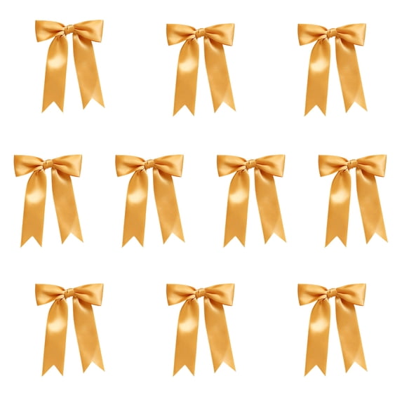 Satin Ribbon Bows 10 Pack, Large Gift Bows for Gift Wrapping Party Decorations Wedding Favors DIY Crafts, Gold 4.92 x 5.91 in