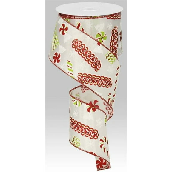 Satin Ribbon Candy Christmas Wired Edge Ribbon - 2.5" x 10 Yards (White)