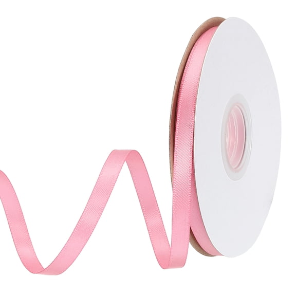 Uxcell Satin Ribbon Grosgrain Solid Silk Wedding Bouquet Ribbon for Valentine's Day Gift Wrapping Cake Box Bows Pink-1/4" x 25 Yard