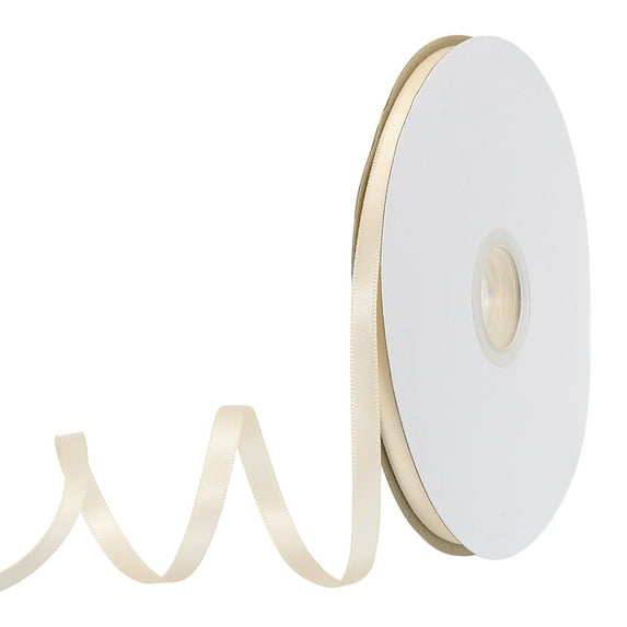 Uxcell Satin Ribbon Grosgrain Solid Silk Wedding Bouquet Ribbon for Valentine's Day Gift Wrapping Cake Box Bows Beige-1/4" x 50 Yard