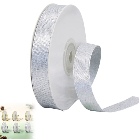 Satin Ribbon Silver Metallic, 22m Roll for Gift Wrap Wedding and DIY Craft Projects