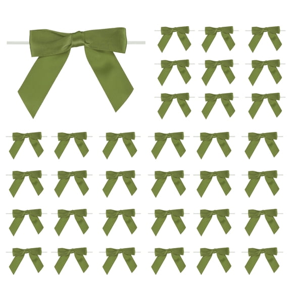 Satin Ribbon Twist Tie Bows Small Craft Bows for DIY Gift Wrapping Champagne Bottle Wedding Christmas Birthday Decor Moss Green