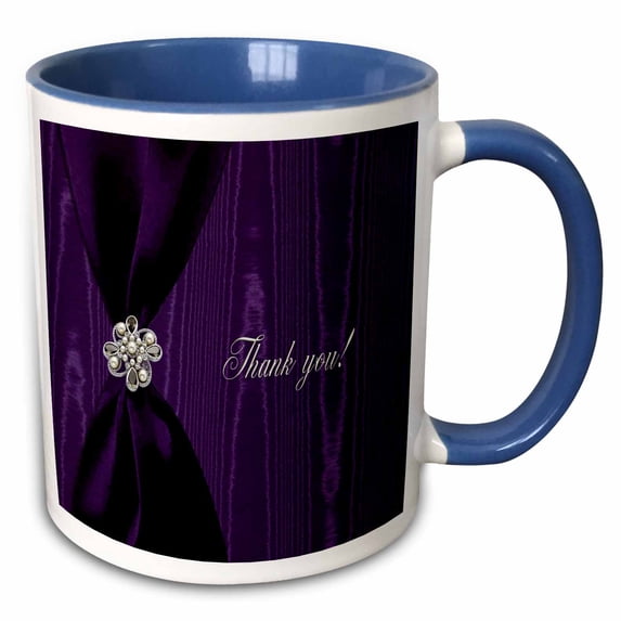 3drose, Satin Ribbon with Jewel on Moire, Purple, 11oz Two-tone Blue Mug