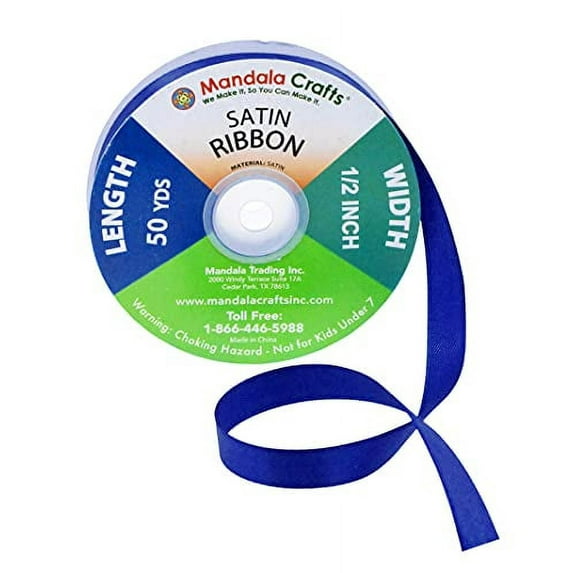 Satin Ribbon for Gift Wrapping, Weddings, Hair, Dresses, Blanket Edging, Crafts, Bows, Ornaments; by Mandala Crafts 1/2 Inch 50 Yards Blue