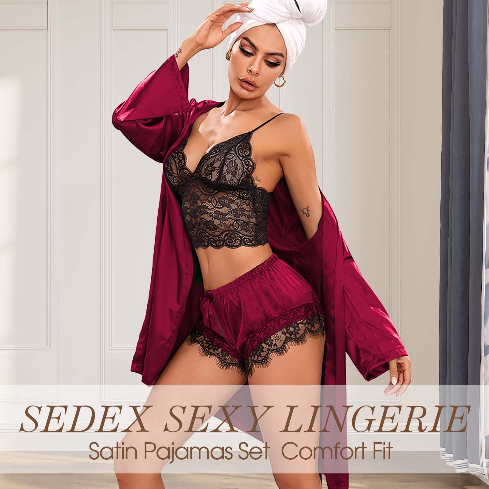 Satin Robe Sexy Nighty Langerie Sets for Women Babydoll Lingerie