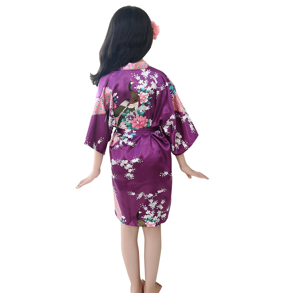 Satin Robes Toddler Bathrobe Girls Kimono Sleepwear Clothes Floral Kid