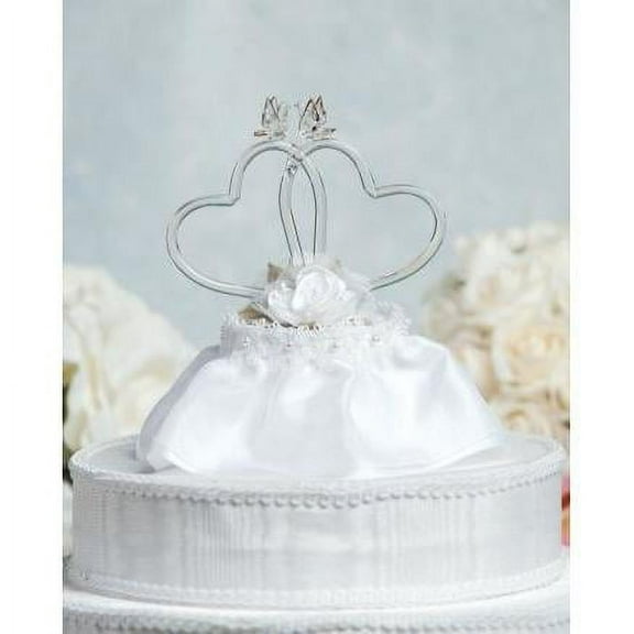 Satin Rose Hearts Wedding Cake Topper