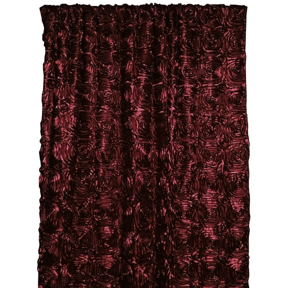 Satin Rosette 3D Pop up Flower Single Curtain Panel 54 Inch Wide Burgundy