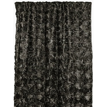 Satin Rosette 3D Pop up Flower Single Curtain Panel 54 Inch Wide Charcoal Grey